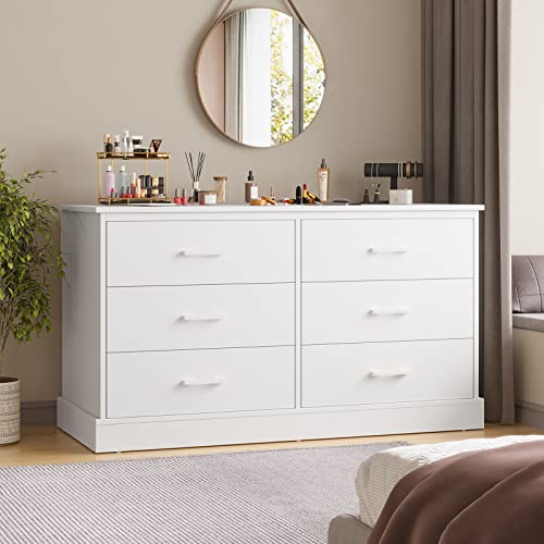 Hasuit 6 Drawer Double Dresser, Wooden Wide Chest Of 6 Drawers, Large Capacity Storage Cabinet, White Dresser For Bedroom, Hallway, Entryway (White) #TOP6