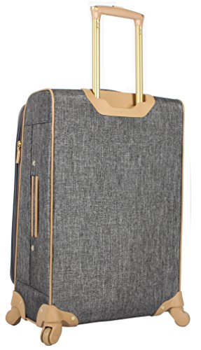 Nicole Miller Designer Luggage Collection - Expandable 24 Inch Softside Bag - Durable Mid-sized Lightweight Checked Suitcase with 4-Rolling Spinner Wheels (Paige Silver)