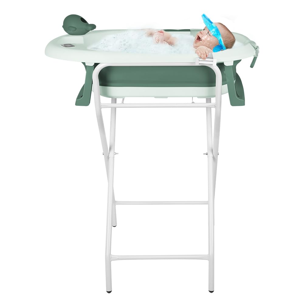 Vasca da bagno pieghevole per bambini a piedi – Grande Vasca da bagno Xxl con supporto/sedile e kit di drenaggio – Bacino per neonati dalla nascita a 3 anni – Regalo per bambini – (stile 5) 81,5 x 48