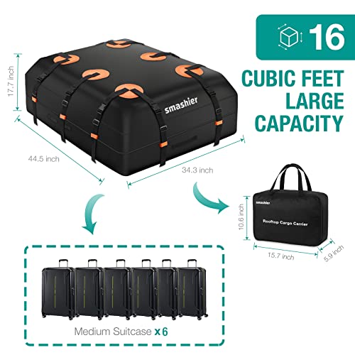 Smashier Car Roof Top Cargo Carrier Bag,Suv Rooftop Luggage Travel Bag,16 Cubic Feet Soft-Shell,Waterproof For All Vehicles W/Without Rails, Anti-Slip Mat(Updated Version… #TOP3