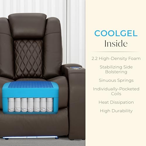 Seatcraft Diamante Zero-Gravity CoolZero Italian Leather Home Theater Seating, Power Headrest, Power Recline, Row of 3 Sofa, Brown - Image 5