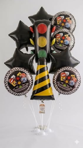 Image of Atpata Funky Traffic Signal & Traffic Cone Foil Balloons Set of 10 pcs, Race Car Theme Birthday Decoration Kit, Construction Road Theme Party Supplies, Kids Vehicle Transport Theme Balloon Set