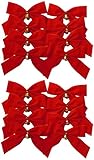 8, 16, or 32 Small 4x5 Red Christmas Bows with Metal Bells - Glitter and No Glitter (16, Red)
