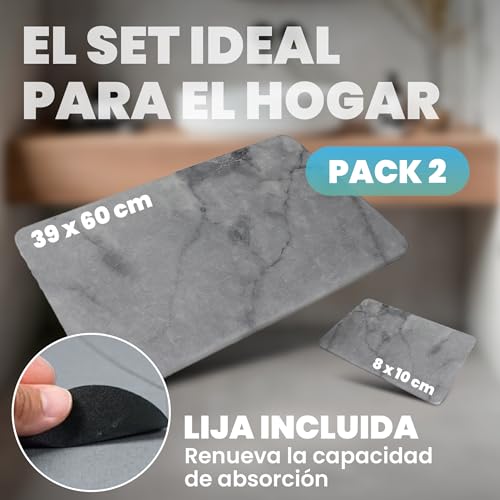 Miniatura 2 de Livida Alfombra Diatomita Baño 39x60cm Set De 2 Piezas Secado Rápido Y Antideslizante Para Baño Incluye Alfombrilla 8x10cm Ideal Para Jabonera Piedra Natural Antibacterial Diatomita 100