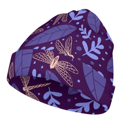 Dragonfly with Plants Kids Beanie Hat for for Girls Boys Children Cap Winter Knitted Chemo Cancer Headwear Accessories Gifts Decoration Black