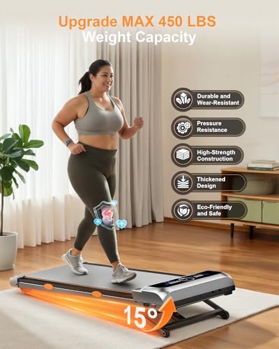 Image of Walking Pad Treadmill with 15% 12-Level Auto Incline & UI Screen, Trisomy 3.5HP Foldable Under Desk Treadmill with Bluetooth Speaker, Portable Treadmills for Home Office 450LBS, Remote, RGB Light