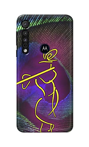 Image of PRINTFIDAA Lord Krishna On Peacock Feather Hard Back Cover for Motorola One Macro Back Cover -(P6) KAT1007