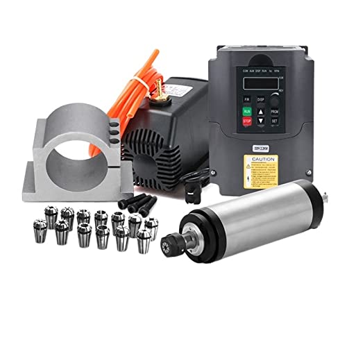 CNC Spindle Motor Kits, 1.5KW/2.2KW Water Cooled Spindle + Inverter + 65/80mm Clamp + Water Pump/5m Pipe + 13pcs ER20/ER11 For CNC Wood Router(2.2kw Spindle Kits,110)