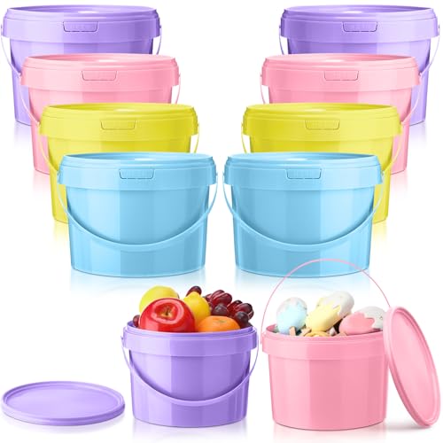 Blushtier 8 Pack 1 Gallon Plastic Bucket with Lids and Handles Food Storage Bucket Containers Round Colorful Multipurpose Bucket for Ice Cream, Freezer, Kitchen, Drinks, Home, Art Craft Projects