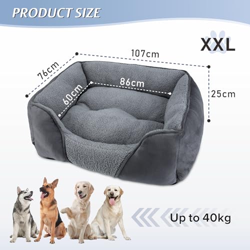 MIXJOY Extra Extra Large Dog Bed Washable, XXL Dog Bed Low Front Edge Bed Non-Slip Bottom Soft Pet Bed, Calming Pet Bed For Labrador, Golden Retriever, Grey, 107x76x25 cm - Image 5