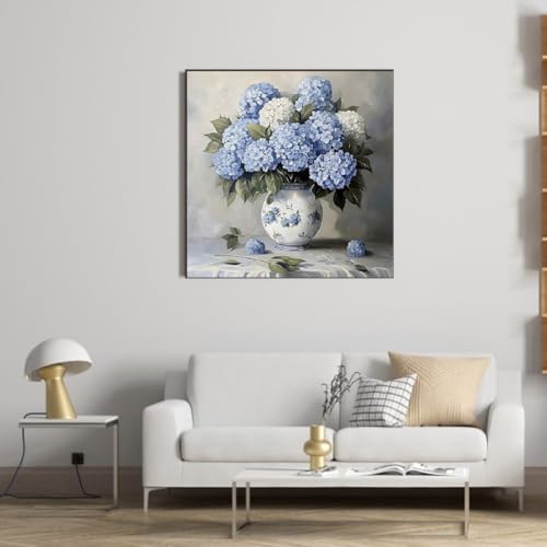 Image of KYOQFVN Flowers Stamped Cross Stitch Kits - Hydrangea Counted Cross Stitch Kits for Beginners, Needlepoint Cross-Stitch Patterns Embroidery Kits for Home Decor 14x14 Inch