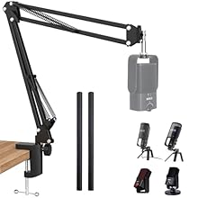 【Perfect Effect】- Suspension boom arm hold your RODE NTUSB Mini, NT-USB, NT-USB+, Rode XCM-50 USB and other Streaming microphone in any position you want. No sag, just rock solid. 【Boom Arm】- Mic arm desk mount comes with one desk clamp, can easily c...