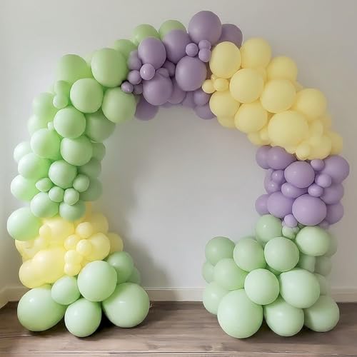 Image of Regular Balloon Combo For Decoration with Glue Dots & Balloon Arch Strip - Party Decor Set For Easy Party Setup (PURPLE GREEN YELLOW, 100)