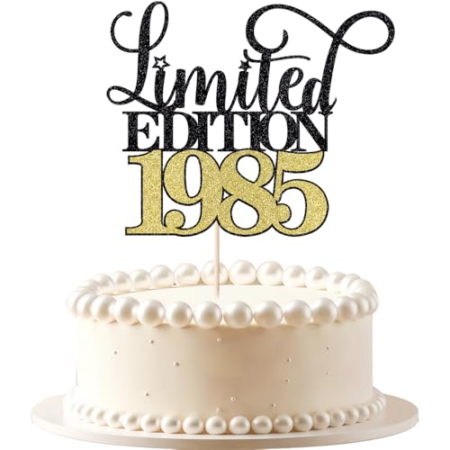VQOUZVSR Decoración para tartas de edición limitada de 1985, con purpurina dorada y negra para 40 cumpleaños, decoración para tarta de cumpleaños número 40, aniversario de boda, fiesta de cumpleaños