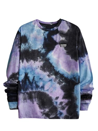 SOLY HUX Men's Long Sleeve Shirts Tie Dye Letter Tshirt Crew Neck Casual Tee Tops
