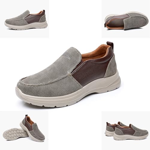 Mens Canvas Arch Support Walking Loafers Casual Lightweight Breathable Soft Sole Slip-on Orthopedic Hiking Sneakers Comfort Non-Slip Outdoor Casual Shoes2