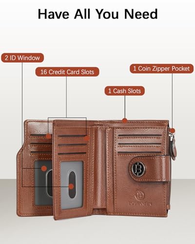 BOSTANTEN Women Leather Wallet Small RFID Blocking Bifold Zipper Pocket Wallet Card Case with ID Window Black＆Beige2