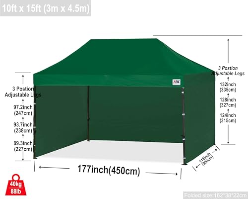 Image of ABCCANOPY Heavy Duty Easy Pop up Canopy Tent with Sidewalls 10x15, Forest Green