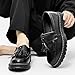 Men's Leather Platform Slip-On Tassel Loafers Fashion Non-Slip Low Top Round Toe Lug Sole Dress Shoes for Business Prom Party Penny Shoes (Black,11)
