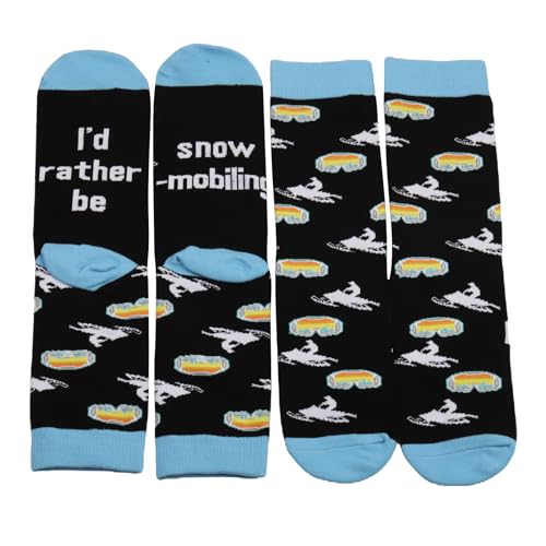 MBMSO Funny Snowmobile Gift 2 Pairs I'd Rather Be Snowmobiling Socks Sledding Gift for Snowmobile Lover Snowmobile Rider Gift3