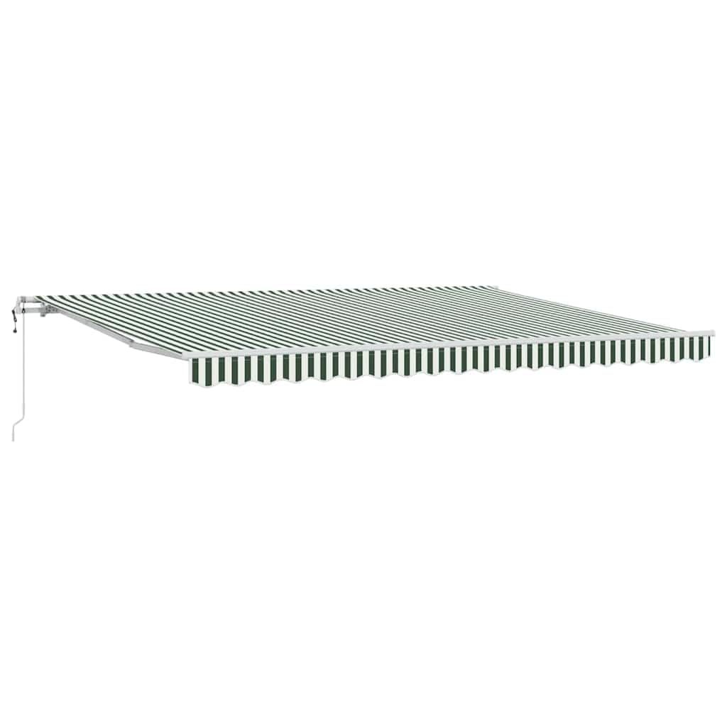 Toldo automatizado de 450 x 350 cm con mando a distancia y manivela, toldo de brazo articulado extensible para terraza y balcón, marco estable de aluminio y acero, color verde y blanco