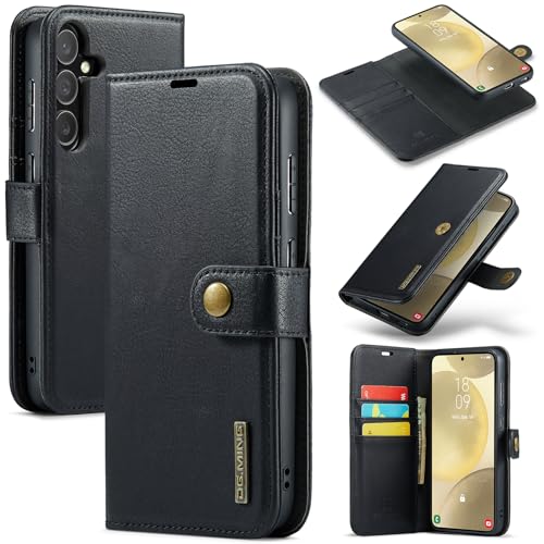 Étui pour Samsung S24 Plus en cuir noir antichoc avec étui portefeuille amovible