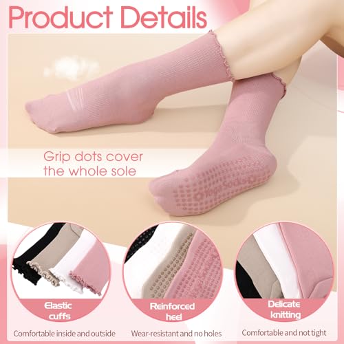 Jspupifip 3 Pairs Pilates Socks with Grips for Women Non Slip Ruffle Yoga Socks for Yoga, Barre, Ballet, Workout3