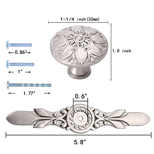Ycsj 10 Pack Cabinet Hardware Brushed Nickel Knobs & Plates For Cabinets And Drawers,1-1/4’’ Dia Flower Brushed Satin Nickel Kitchen Cabinet Knobs And 5-4/5”Length Nickel Plates For Dresser Drawers #TOP1