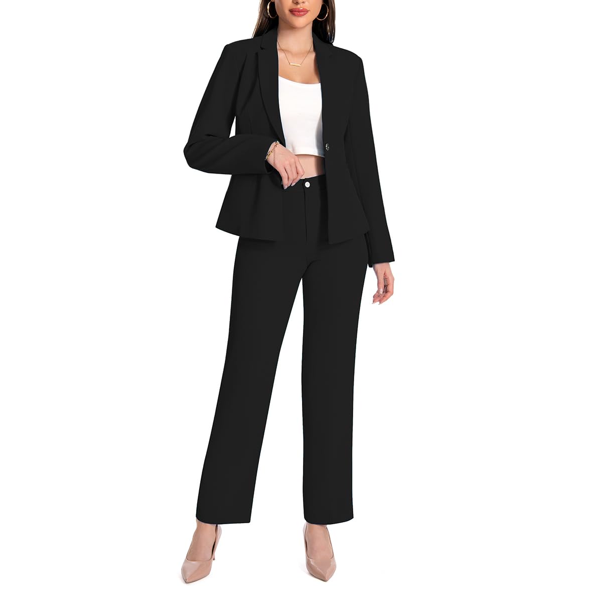 YUNCLOS Women's 2 Piece Office Lady Business Suit Set Slim Fit Blazer Pant