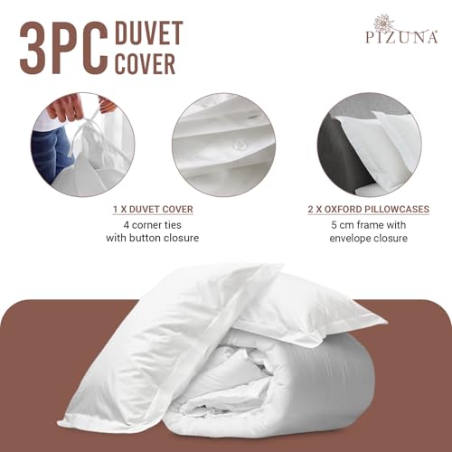 Pizuna 100% Cotton Super King Duvet Cover Set White, 400 Thread Count Long Staple Cotton Superking Duvet Cover 260x220cm, Sateen Weave Quilt Cover with Button Closure (Bedding Duvet Sets)