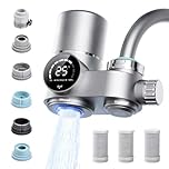 Domestic Home Kitchen Smart Tap,Upgrad Faucet Mount Water Filter,LED Sink Water Filter,with UV Light and Real-Time Filter Life Indicator,Reduce Lead Chlorine,Heavy Metals(Incl. 3 Filter,6 adaptors)
