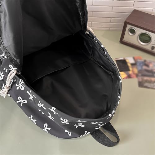1pcs bow backpack for girls - cute kawaii preppy coquette backpack for teen girls back to school girly aesthetic college bookbag with large capacity padded shoulder strapsblack 1