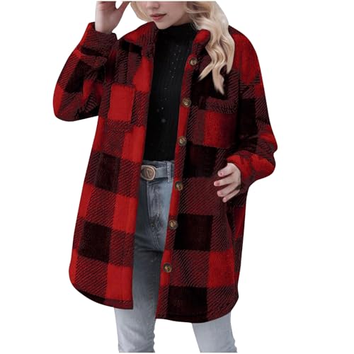 Veste polaire à carreaux chaude et isolante avec boutons grande taille