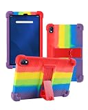 Case for onn 7" Core Android 16 Tablet (2026 Model),WUNIAK Shock Proof Lightweight Stand Rubber Shell Protective Cover,Kids Friendly Soft Silicone Adjustable Stand Cover,Rainbow