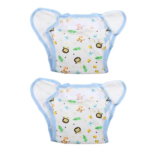 WESIEVYA Pantalones de Entrenamiento para Bebés 2 Piezas Talla Única 0-2 Años, Pañales de Tela Lavables Estampado de Dibujos Animados (león y Cocodrilo), Transpirables Prueba de Fugas