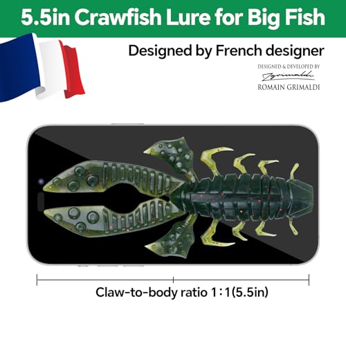 Image of Battle Craw Soft Plastic Crawfish Lures Kit with Removable Rattles | Salt Infused Creature Bait for Bass Fishing, Texas Rig & Jig Trailer Lure in Tackle Box, Realistic 1:1 Claw-to-body 4.1 /5.5in