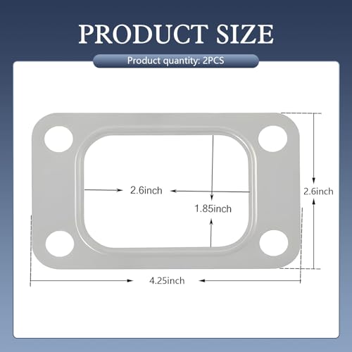 Image of 2 PCS Car T3 Turbine Flange Gasket, 4.2 inch X 2.5 inch 4-Hole Stainless Metal Turb Washer, Automotive Replacement Turbocharger Gaskets, Universal for T3 T34 T35 T38 GT35 GT35R Cars (Silver)