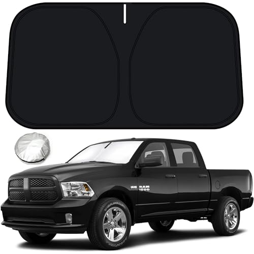 Bestview Windshield Sun Shade for Dodge Ram 1500 2009-2018, Custom fit Front Window Sun Shade Sun Shade Protective Film Blocks UV Heat, Foldable 3 Layer 210T Material Keep Your Car Cooler