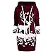 MORCHAN Cadeaux de noël Femmes Reindeer Monochrome Noël Imprimé Mini Robe Capuche avec Cordon de Serrage(XX-Large,Vin Rouge)