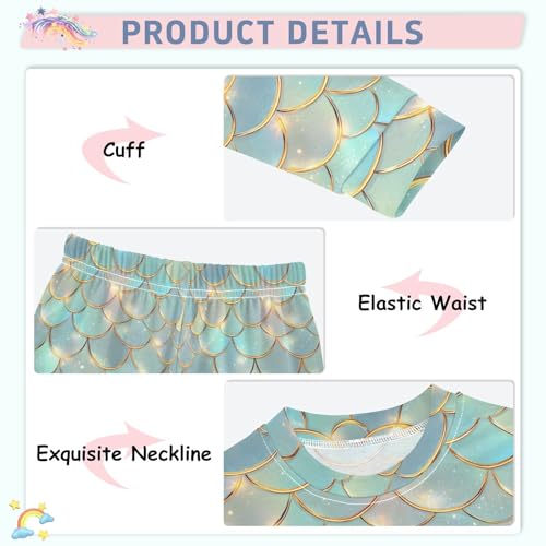 ALAZA Golden Green Mermaid Scale 2 Piece Pajama Set Long Sleeve Top and Pants Sleepwear Unisex4