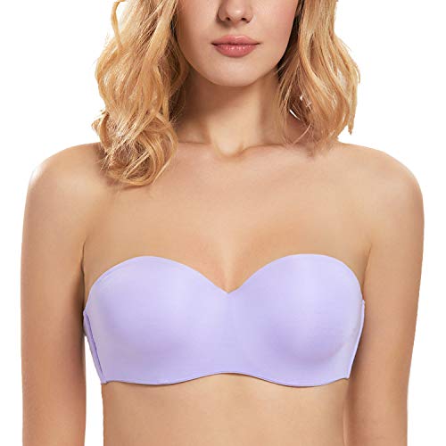 Dobreva Women's Strapless Padded Push Up Plus Size Seamless Underwired Convertible Bras Lilac 38B #TOP3
