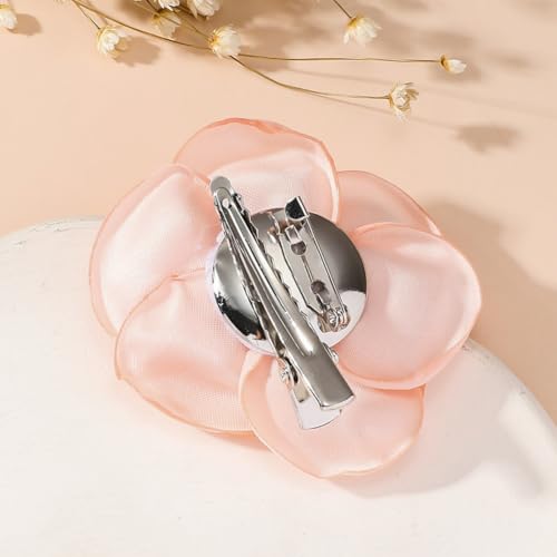 Image of Handmade Camellia Flower Boutonniere Stick Brooch for Women Bohemia Fabric Floral Lapel Pin Stylish Vintage Pin Corsage for Women Jewelry Gifts