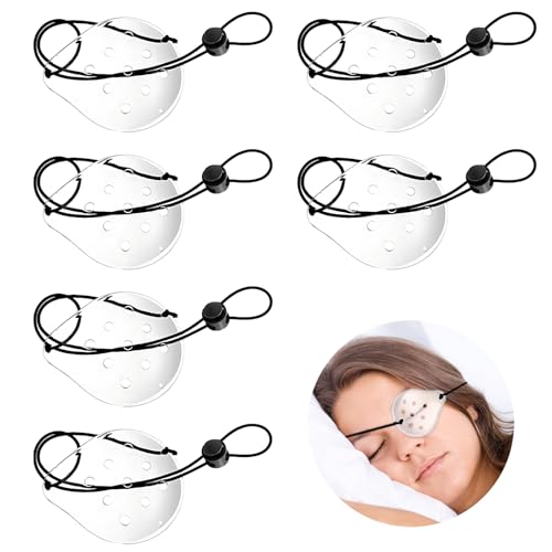 6 Piezas Parches de Protección Ocular con Ventilación para Ocular, Parches para los Ojos Poroso de Plástico con Cuerda Ajustable, Máscara Ocular Transparente Ocular para Niños Adultos ﻿