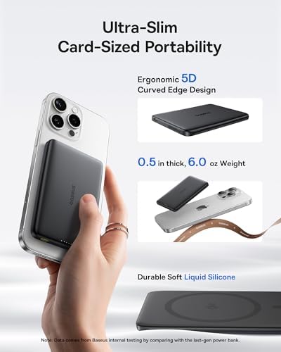 Baseus Picogo Magsafe Portable Charger, Qi2 15W 0.5" Ultra Slim 10000mAh Wireless Power Bank, 27W Fast Charging Magnetic Battery Pack with USB-C for iPhone 17 Pro Max/17 Pro/Air/16/15/14/13/12