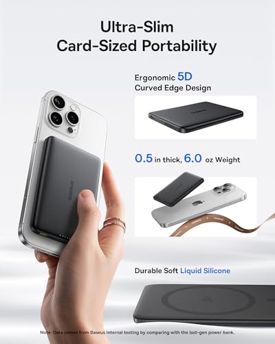 Image of Baseus Picogo Magsafe Portable Charger, Qi2 15W 0.5 inch Ultra Slim 10000mAh Wireless Power Bank, 27W Fast Charging Magnetic Battery Pack with USB-C for iPhone 17 Pro Max /17 Pro /Air /16 /15 /14 /13 /12