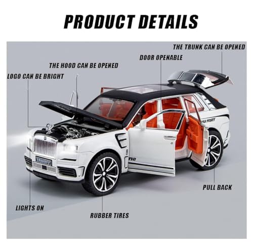 Image of 1:24 Scale Big Rolls Royce Cullinan Masory Toy Car | Metal Pullback Diecast Car for Kids with Openable Doors, Sound, Light Effects Toy for Car (Color As Per Available)