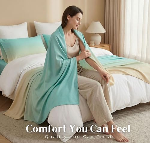Image of VAS COLLECTIONS 300 TC Cotton Double Bedsheet for Super King Bed (108x108 in) | 7D Digital Printed Solid Bedsheet with 2 Pillow Covers | Soft, Wrinkle Packaging | Aqua Shade