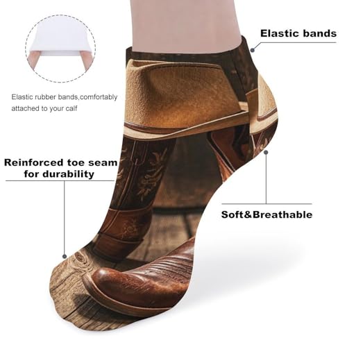 5 Pairs Cowboy Hat Western Boots Ankle Hiking Socks for Men Women No Show Socks Moisture Wicking Running Low Cut Sock3