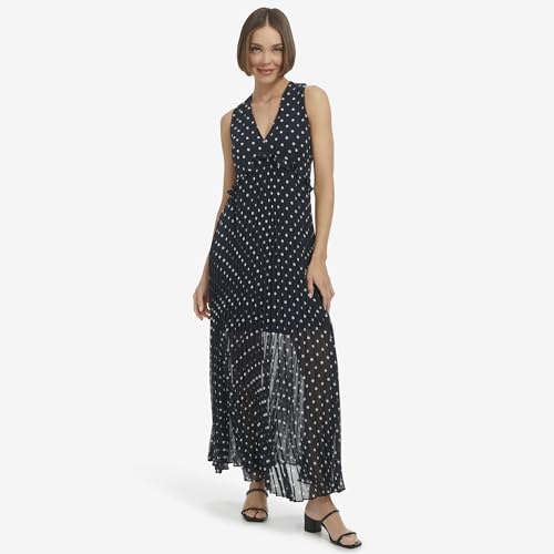 Image of Tommy Hilfiger Women's Sleeveless V-Neck Chiffon Pleated Maxi Dress