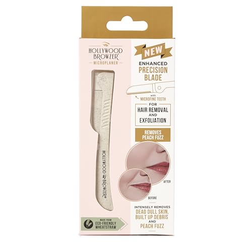 Hollywood Browzer Microplaner Razor - Enhanced Precision - Microfine Precision Dermaplaning Tool - Eyebrow Shaping - Face hair remover - Remove Peach Fuzz Hair - Eco-Friendly Wheatstraw - Pearl White